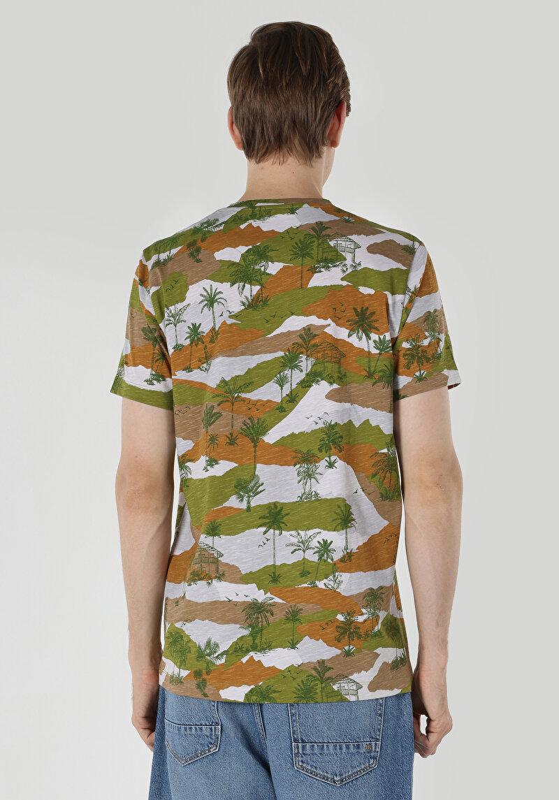 Regular Fit Yuvarlak Yaka Baskılı Erkek Çok Renkli Kısa Kol Tişört