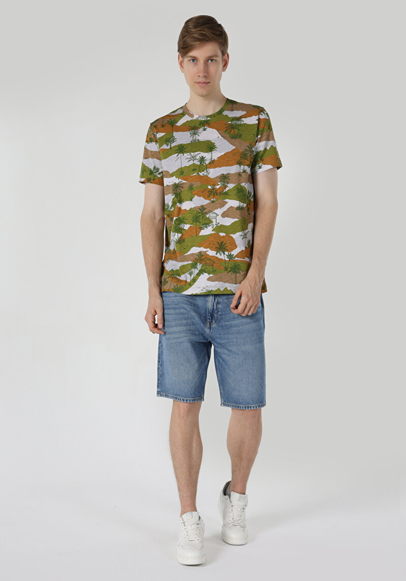 Regular Fit Yuvarlak Yaka Baskılı Erkek Çok Renkli Kısa Kol Tişört