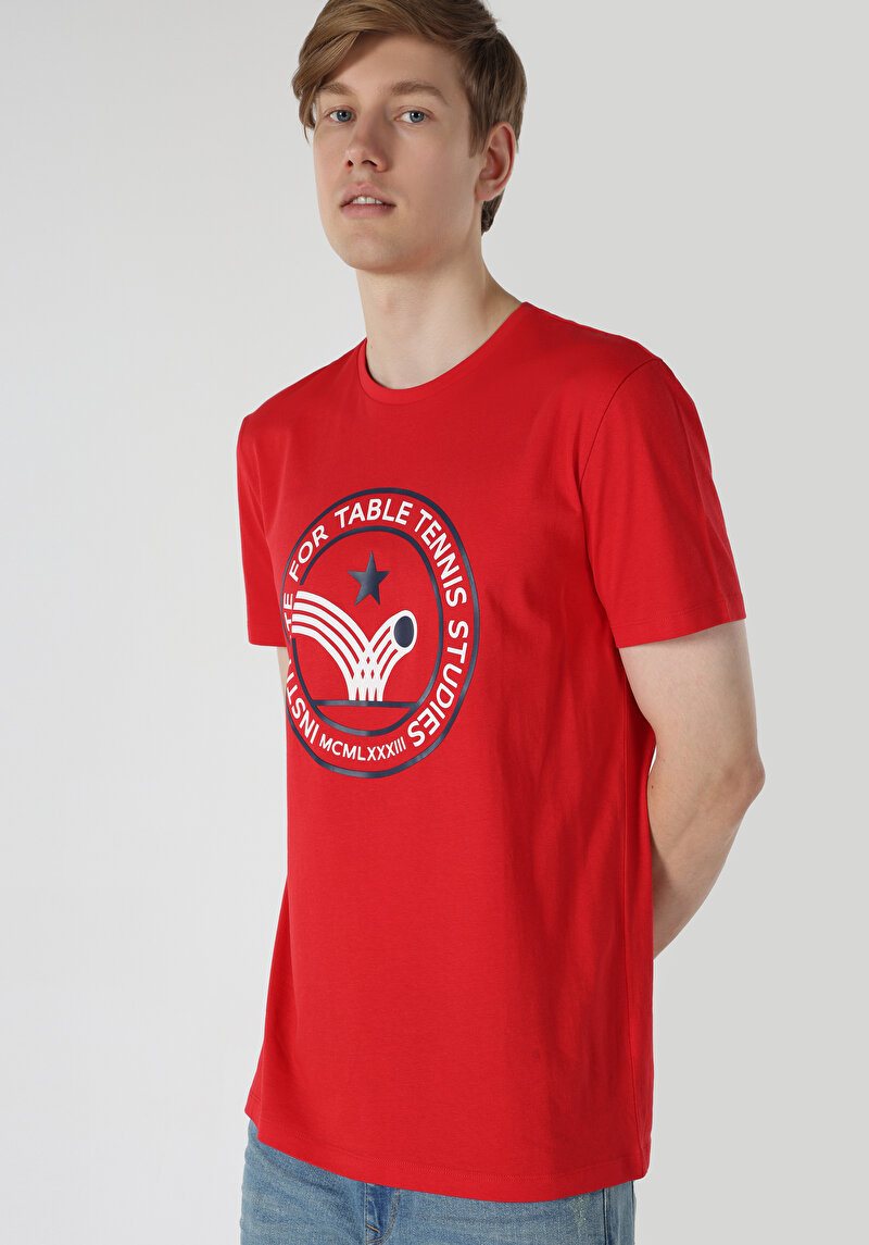 Regular Fit Yuvarlak Yaka Düz Erkek Kirmizi Kısa Kol Tişört