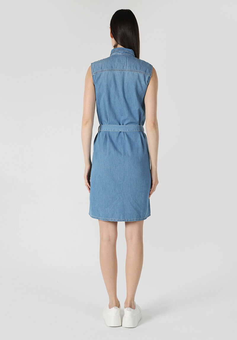 Slim Fit  Kadın Mavi Kolsuz Elbise Cl1063508