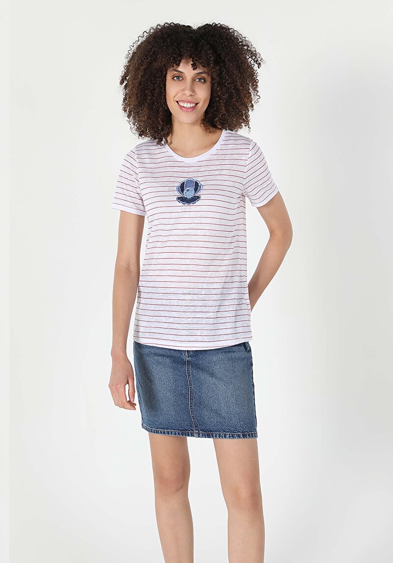 Regular Fit Yuvarlak Yaka  Kadın Kirmizi Kısa Kol Tişört Cl1058943