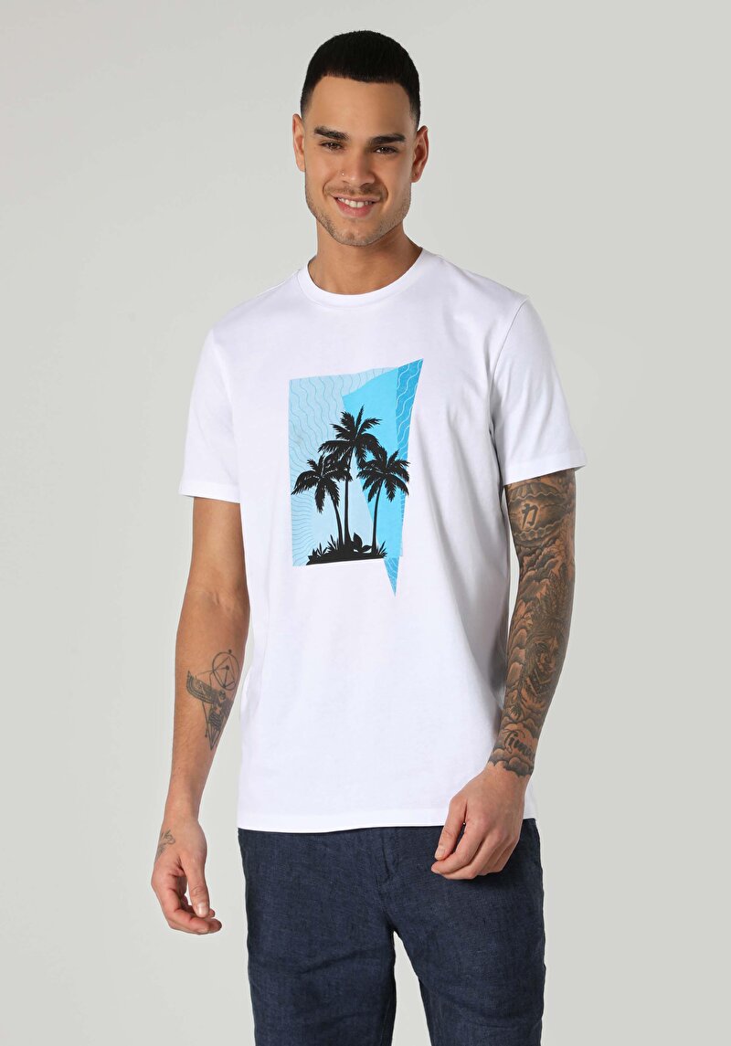 Regular Fit Yuvarlak Yaka Düz Erkek Beyaz Kısa Kol Tişört