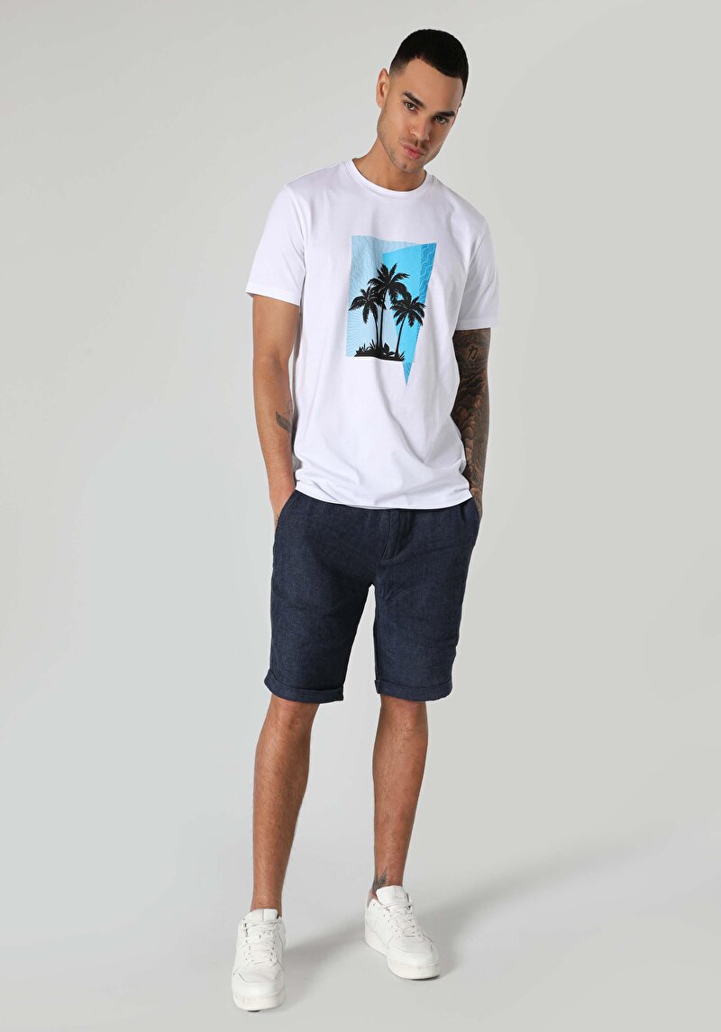 Regular Fit Yuvarlak Yaka Düz Erkek Beyaz Kısa Kol Tişört