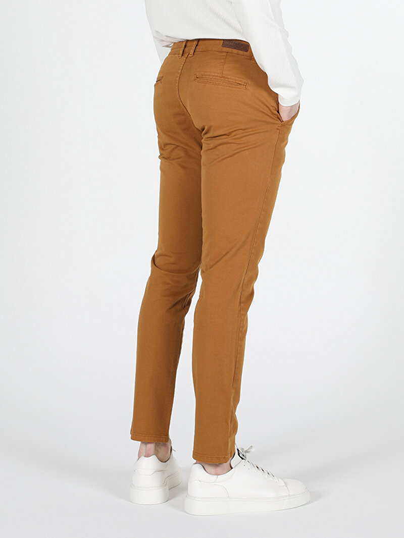 Slim Fit Orta Bel Düz Paça Erkek Sari Pantolon