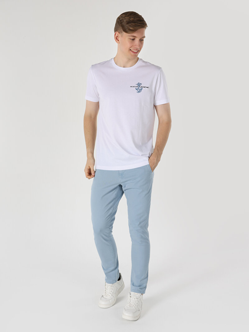 Regular Fit Yuvarlak Yaka Baskılı Erkek Beyaz Kısa Kol Tişört