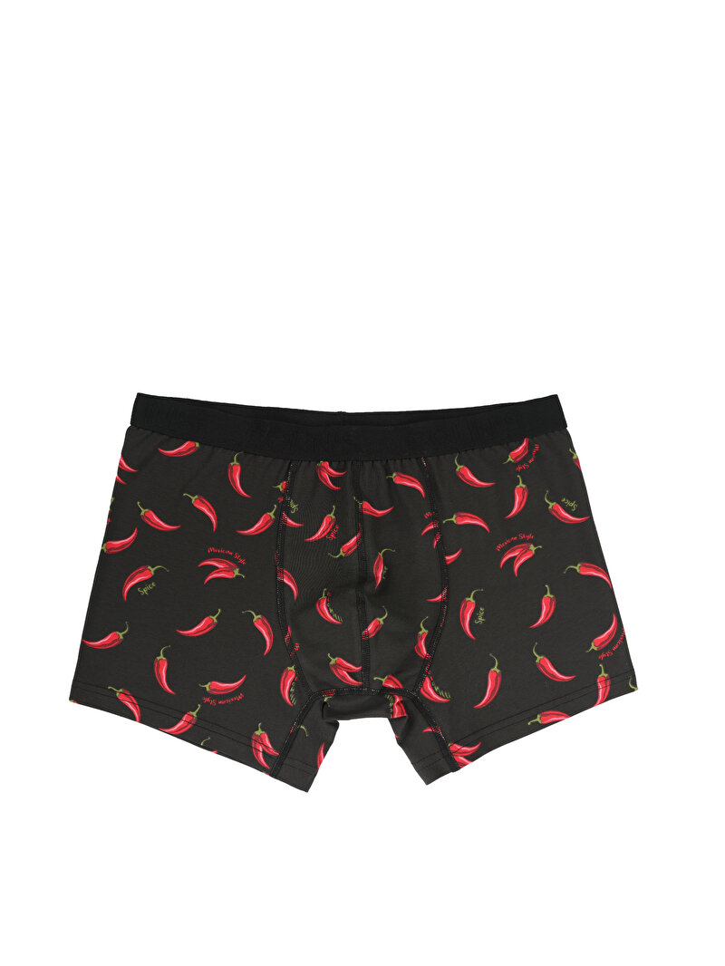 Modern Fit Baskılı Erkek Siyah Boxer