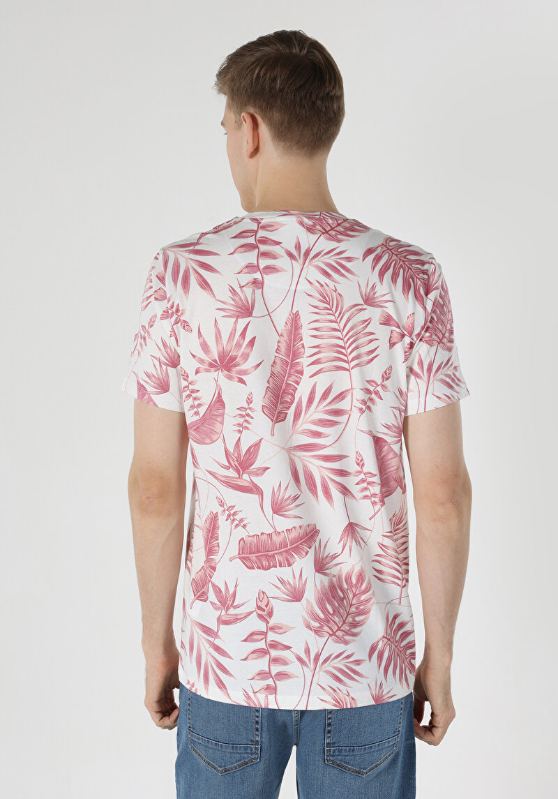 Regular Fit Yuvarlak Yaka Baskılı Erkek Beyaz Kısa Kol Tişört