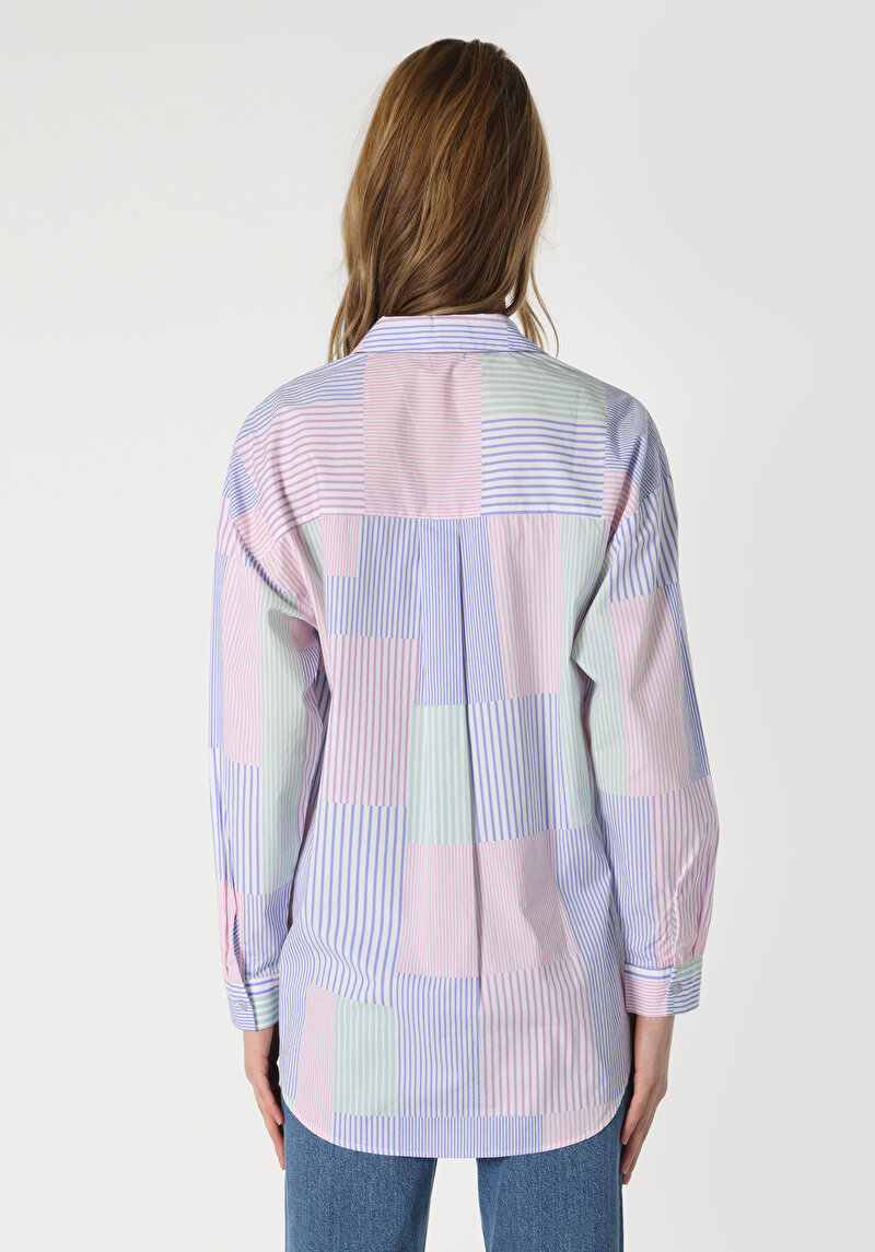 Relaxed Fit Shirt Neck  Kadın Çok Renkli Uzun Kol Gömlek Cl1062921