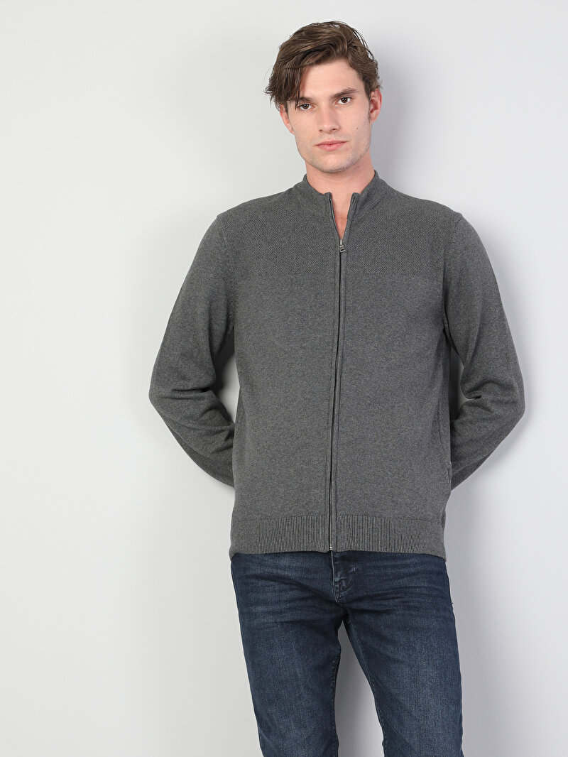 Regular Fit   Erkek Gri Hırka Cl1045579