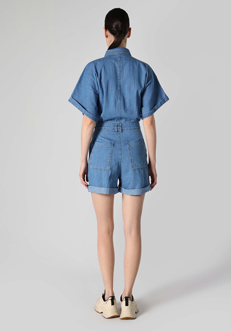 Regular Fit Yüksek Bel Düz Kadın İndigo Jean Şort