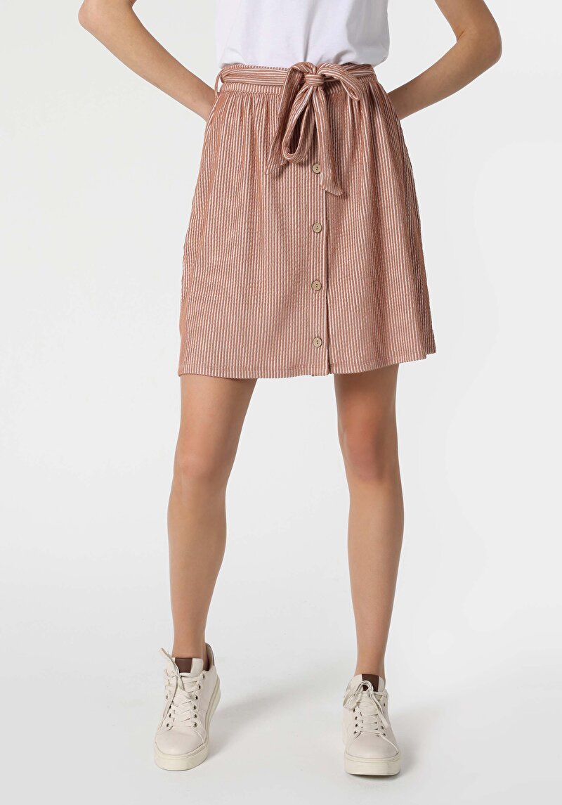 Regular Fit Çizgili Düğmeli Kadın Çok Renkli Etek