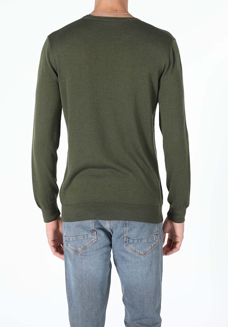 Regular Fit Yuvarlak Yaka Erkek Yeşil Kazak