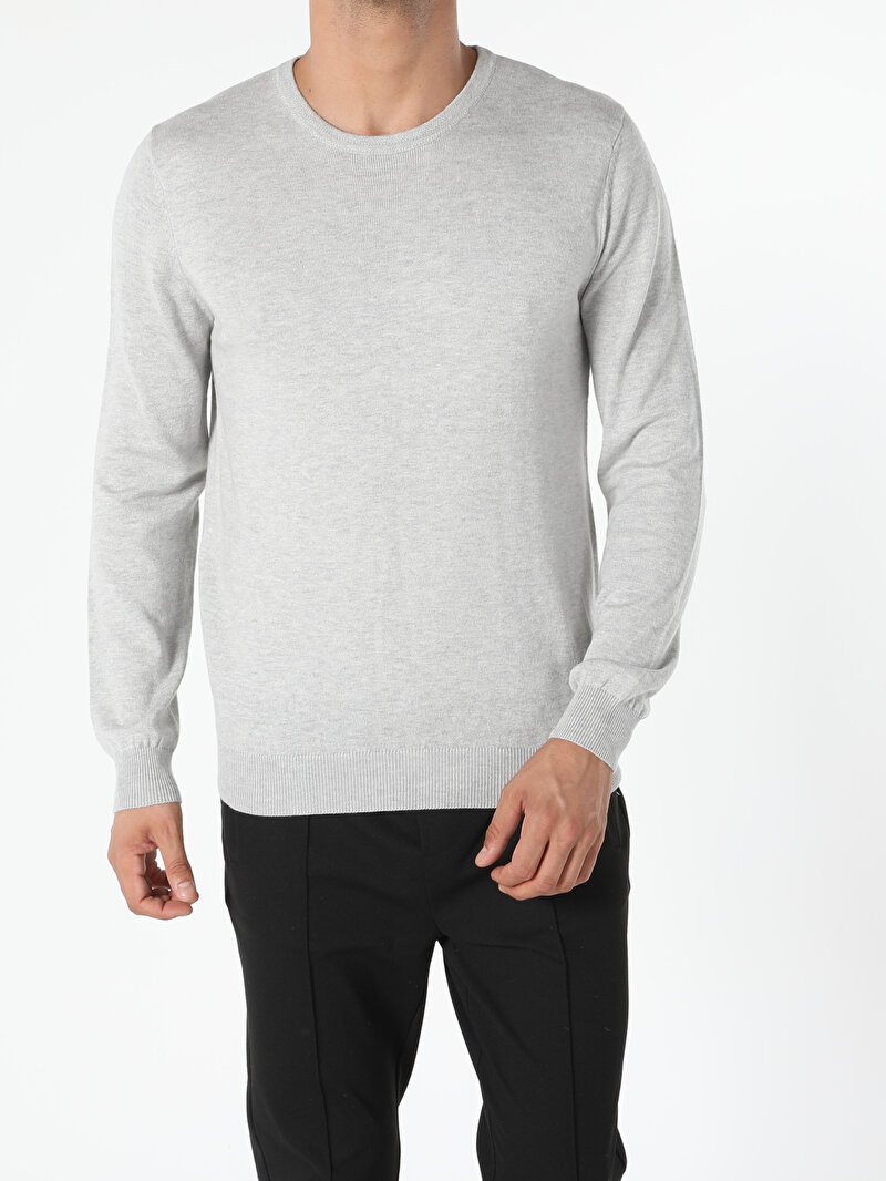 Regular Fit Yuvarlak Yaka Erkek Gri Kazak