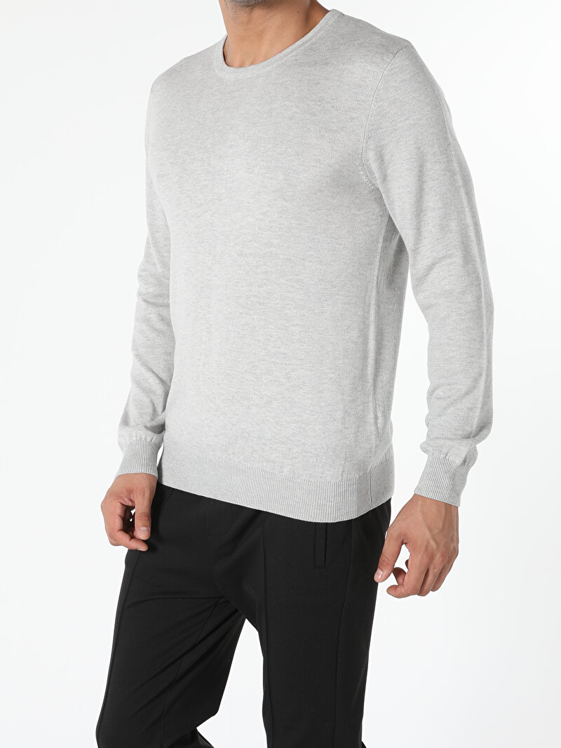 Regular Fit Yuvarlak Yaka Erkek Gri Kazak