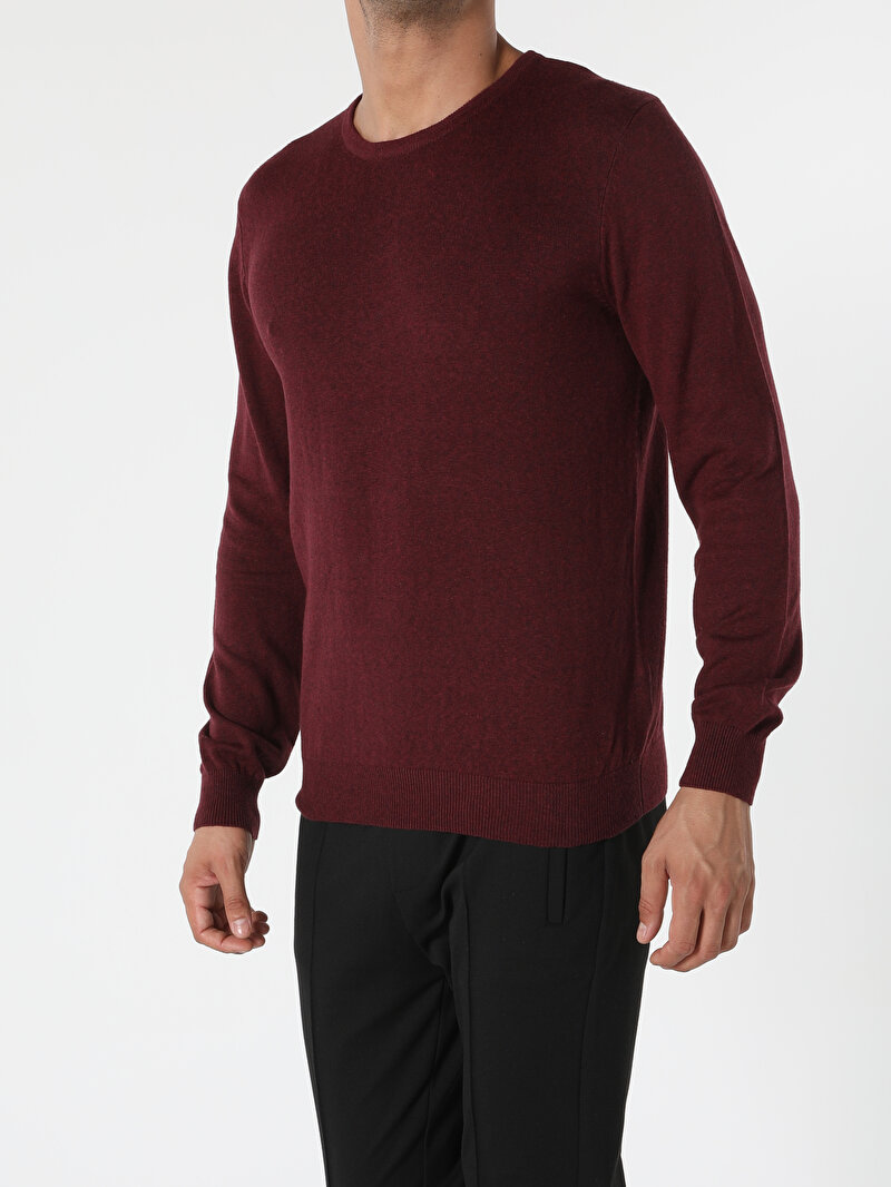 Regular Fit Yuvarlak Yaka Erkek Mor Kazak