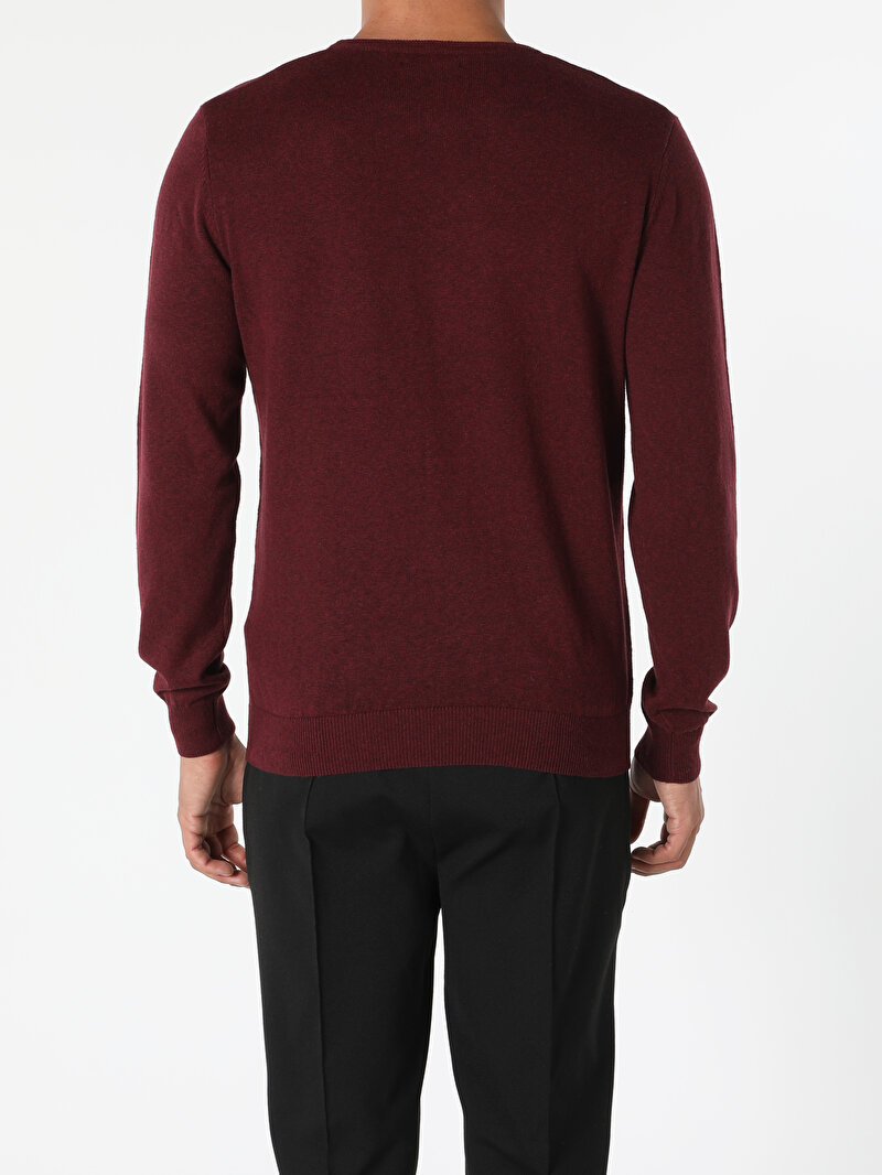 Regular Fit Yuvarlak Yaka Erkek Mor Kazak