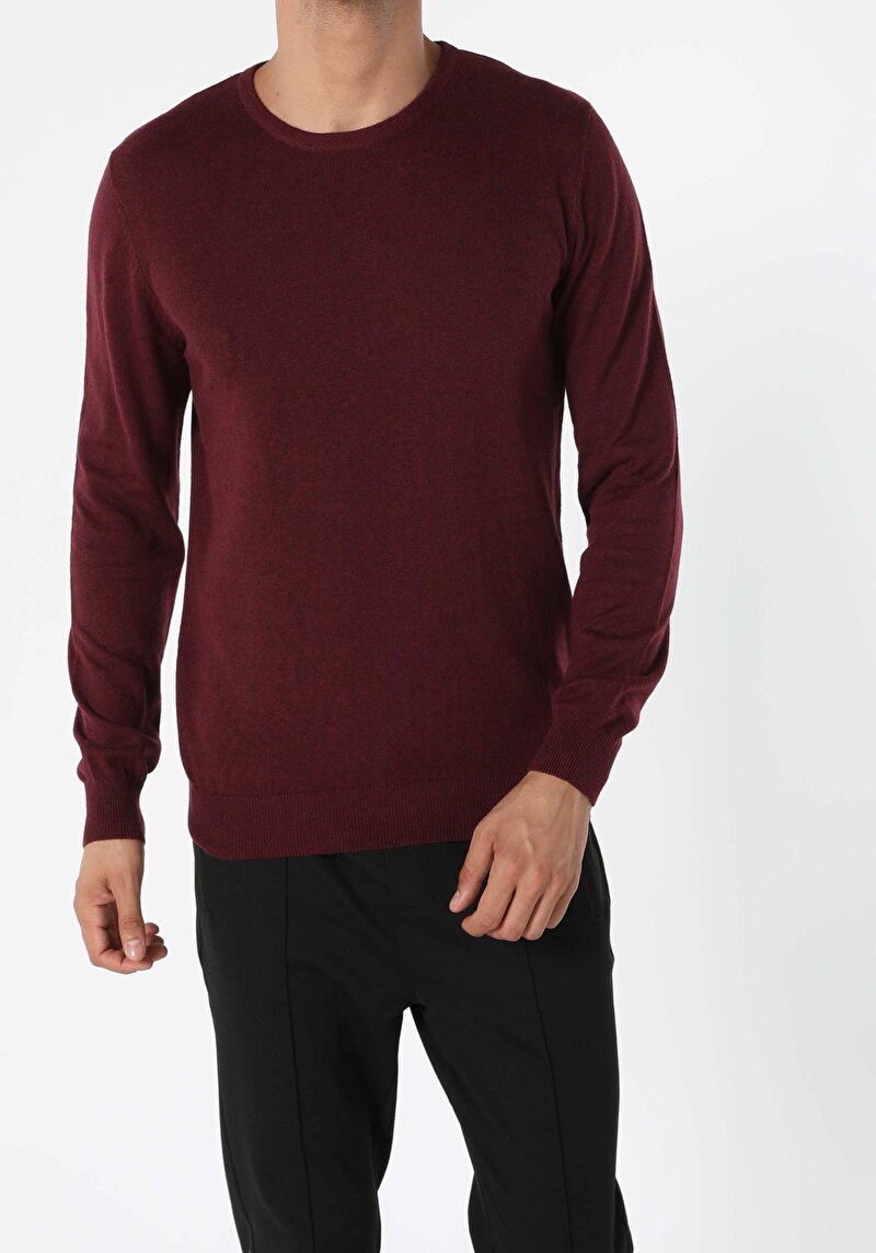 Regular Fit Yuvarlak Yaka Erkek Mor Kazak