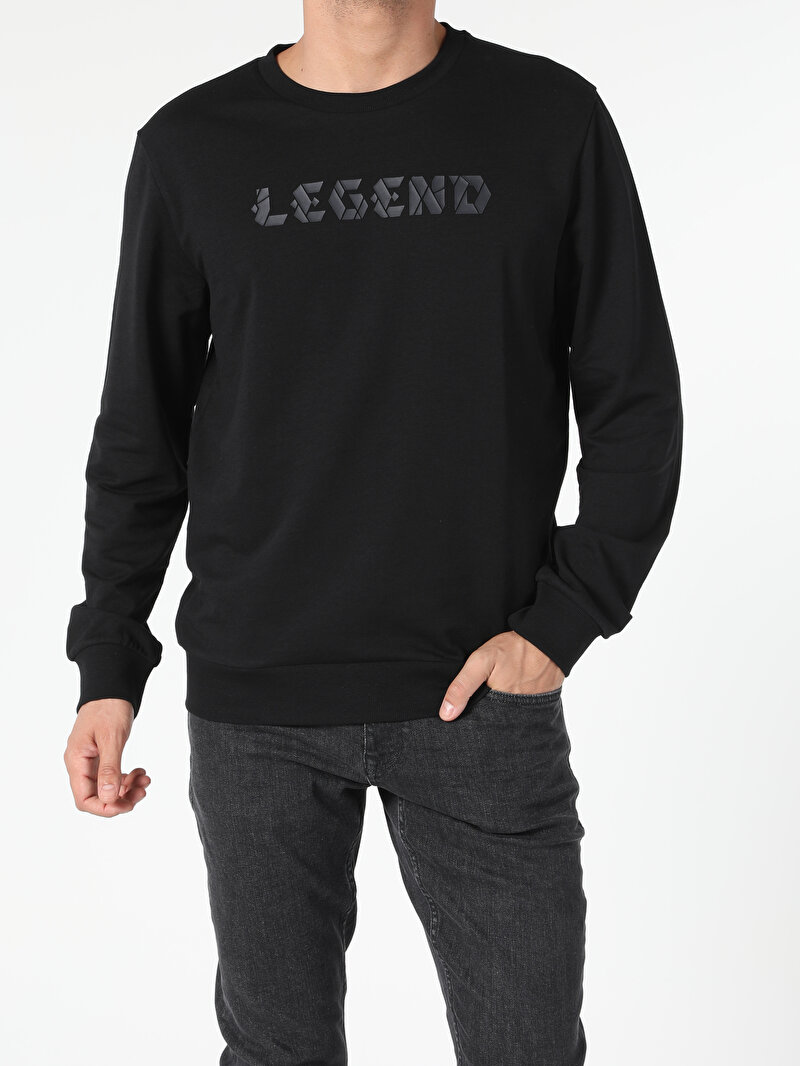 Regular Fit Erkek Siyah Sweatshirt