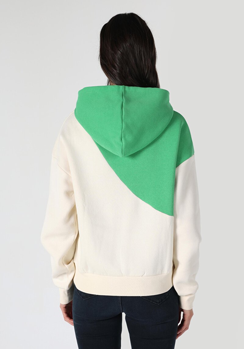 Regular Fit Kapüşonlu Düz Kadın Yeşil Sweatshirt