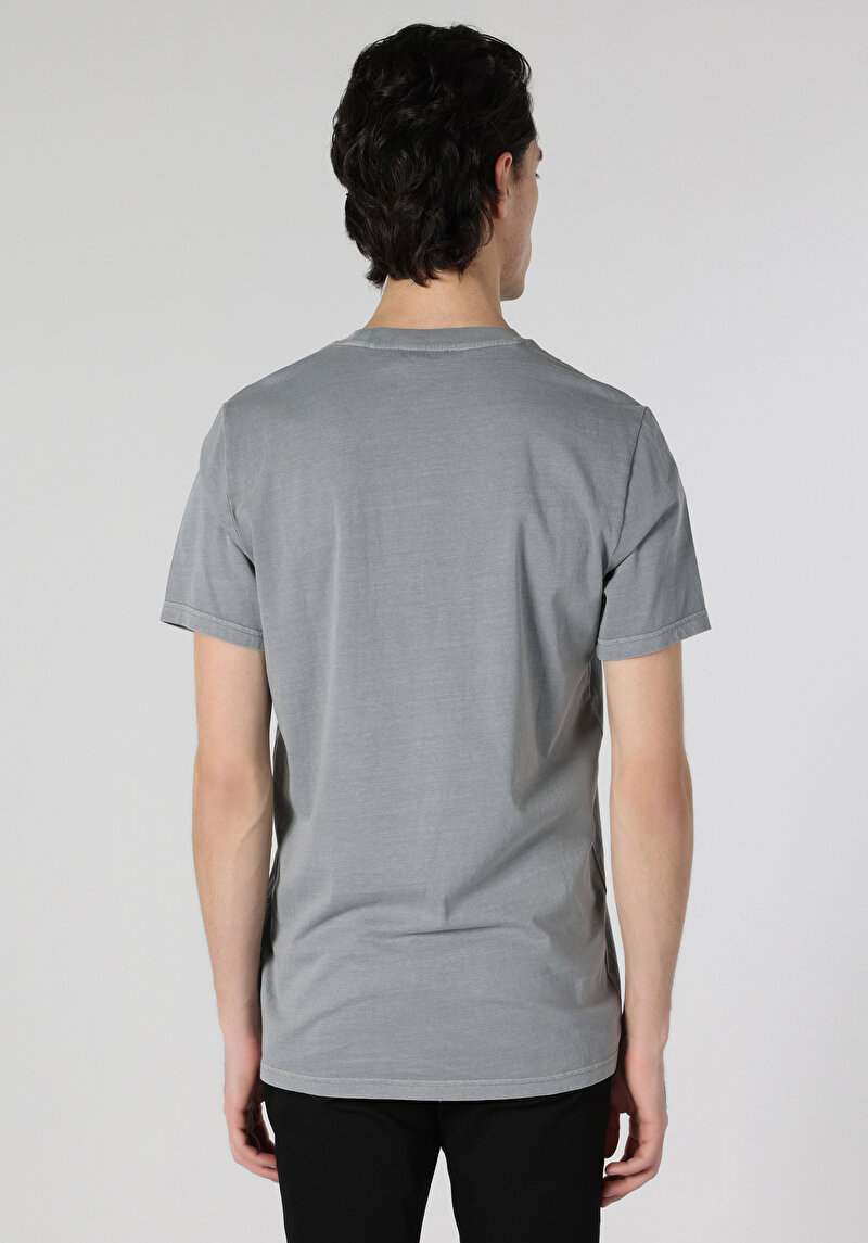Regular Fit Yuvarlak Yaka Düz Erkek Gri Kısa Kol Tişört