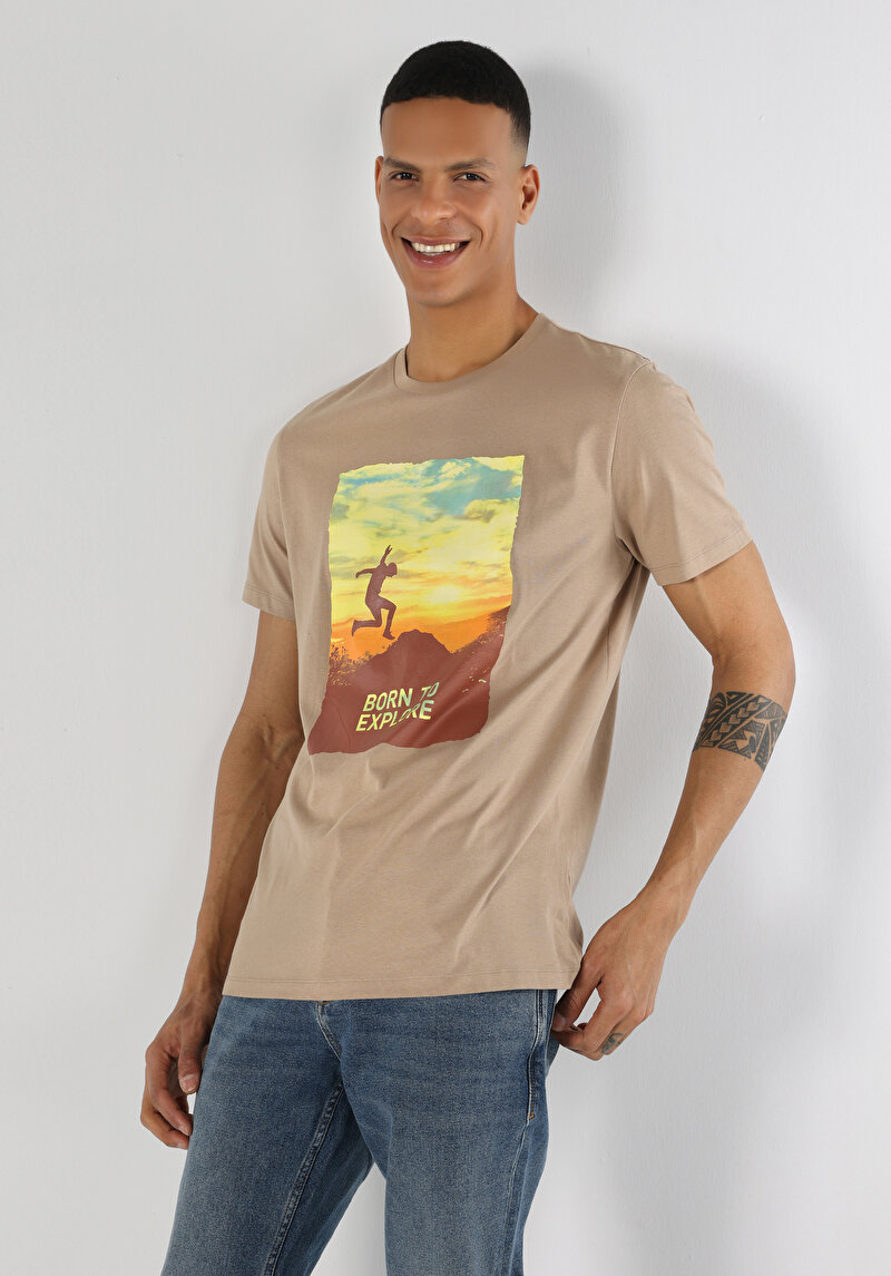 Regular Fit Yuvarlak Yaka Düz Erkek Gri Kısa Kol Tişört