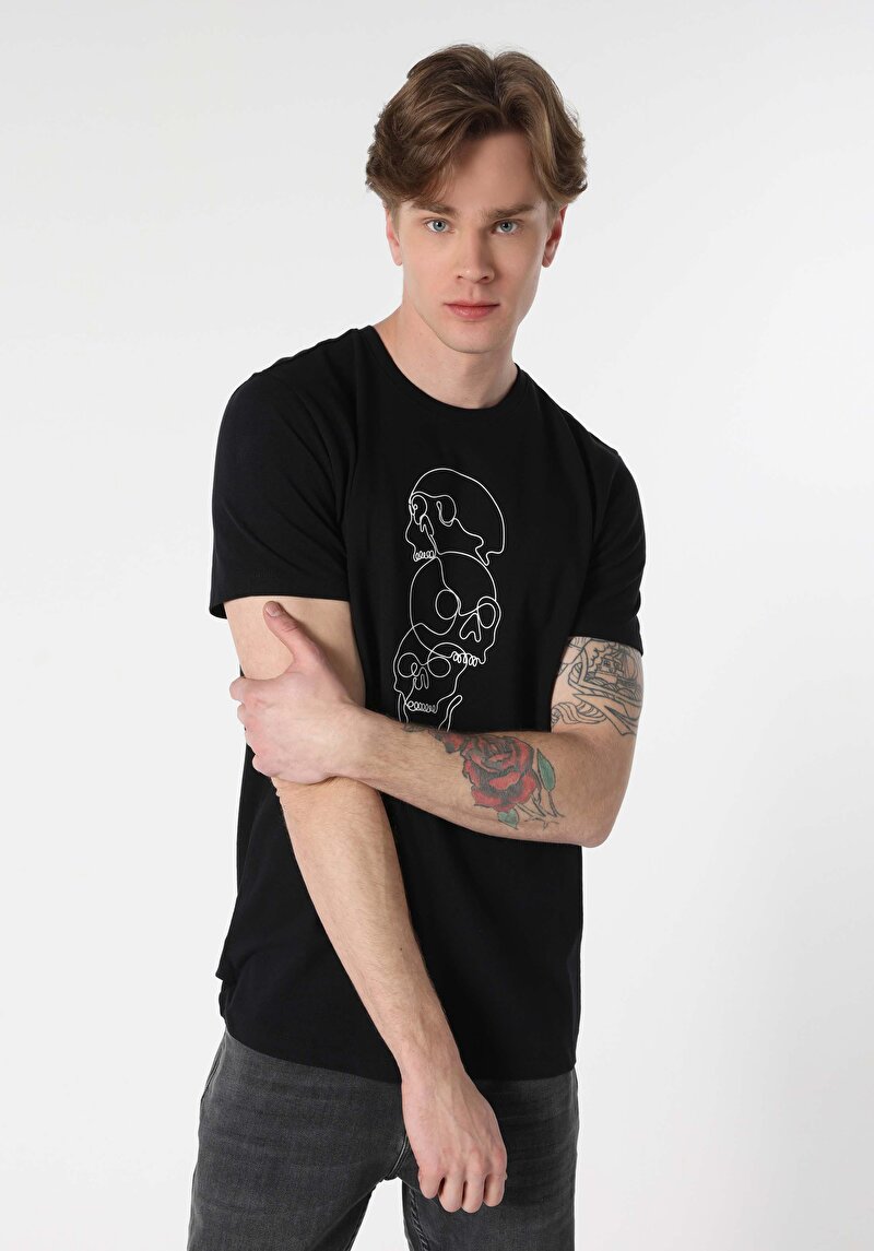 Regular Fit Yuvarlak Yaka Düz Erkek Siyah Kısa Kol Tişört