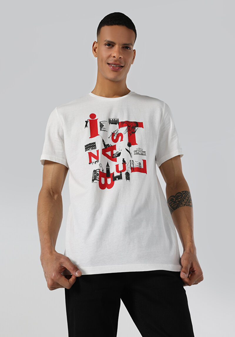 Regular Fit Yuvarlak Yaka Düz Erkek Beyaz Kısa Kol Tişört