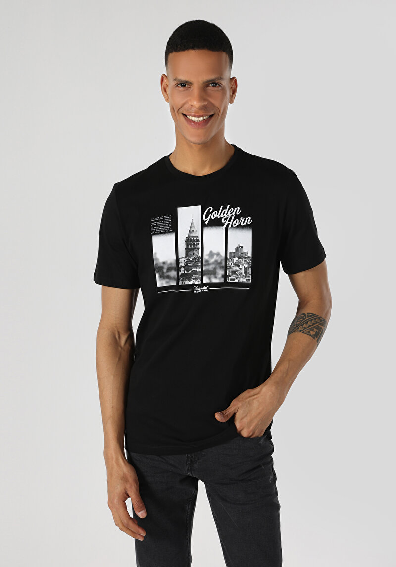 Regular Fit Yuvarlak Yaka Düz Erkek Siyah Kısa Kol Tişört