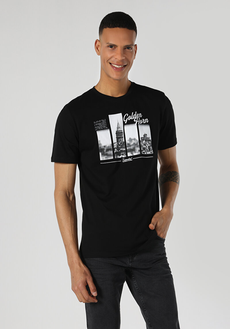 Regular Fit Yuvarlak Yaka Düz Erkek Siyah Kısa Kol Tişört