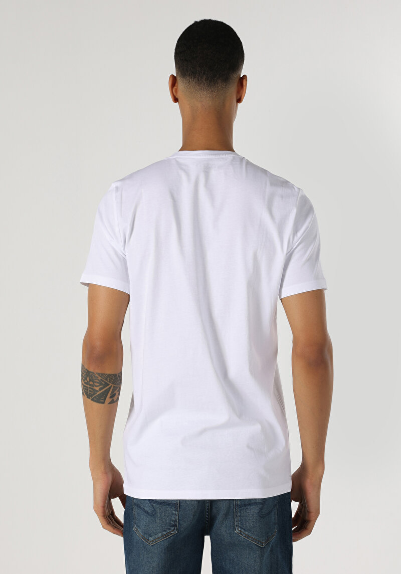 Regular Fit Yuvarlak Yaka Erkek Beyaz Kısa Kol Tişört