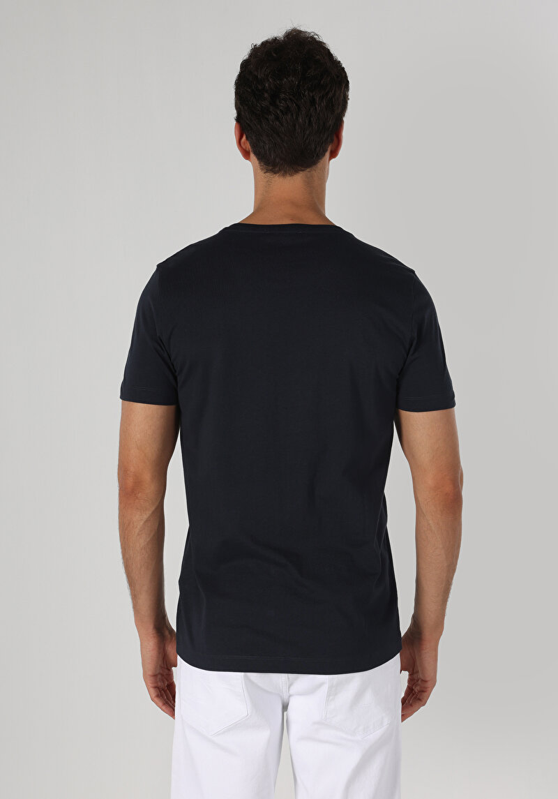 Regular Fit Yuvarlak Yaka Düz Erkek Lacivert Kısa Kol Tişört