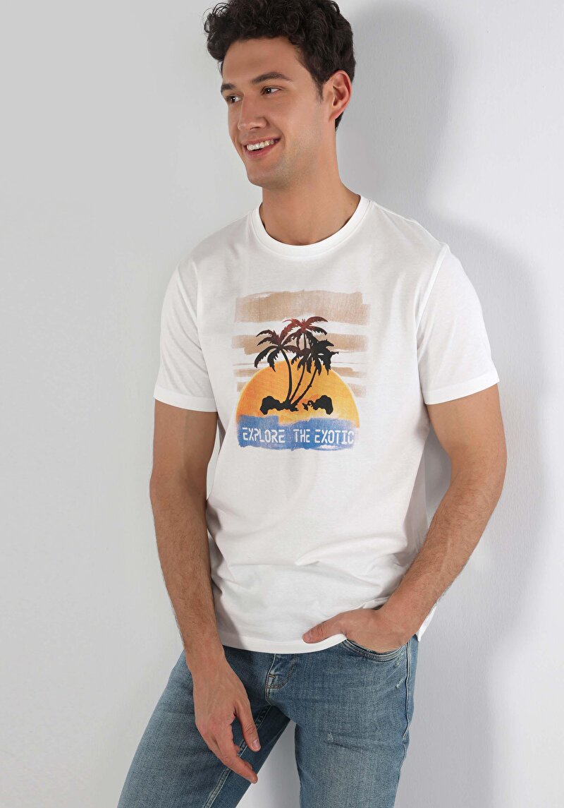 Regular Fit Yuvarlak Yaka Düz Erkek Beyaz Kısa Kol Tişört