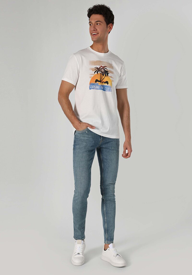 Regular Fit Yuvarlak Yaka Düz Erkek Beyaz Kısa Kol Tişört