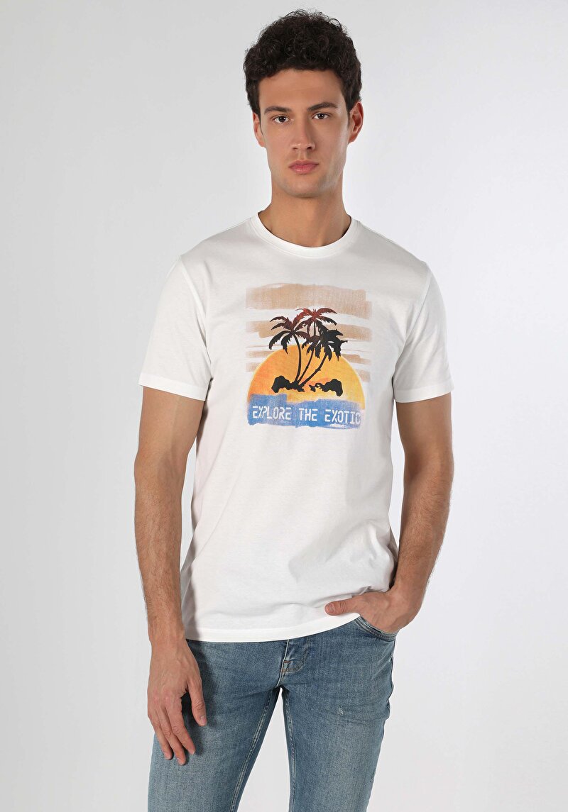 Regular Fit Yuvarlak Yaka Düz Erkek Beyaz Kısa Kol Tişört