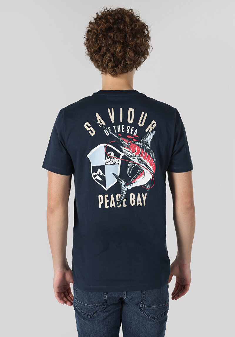 Regular Fit Yuvarlak Yaka Düz Erkek Lacivert Kısa Kol Tişört