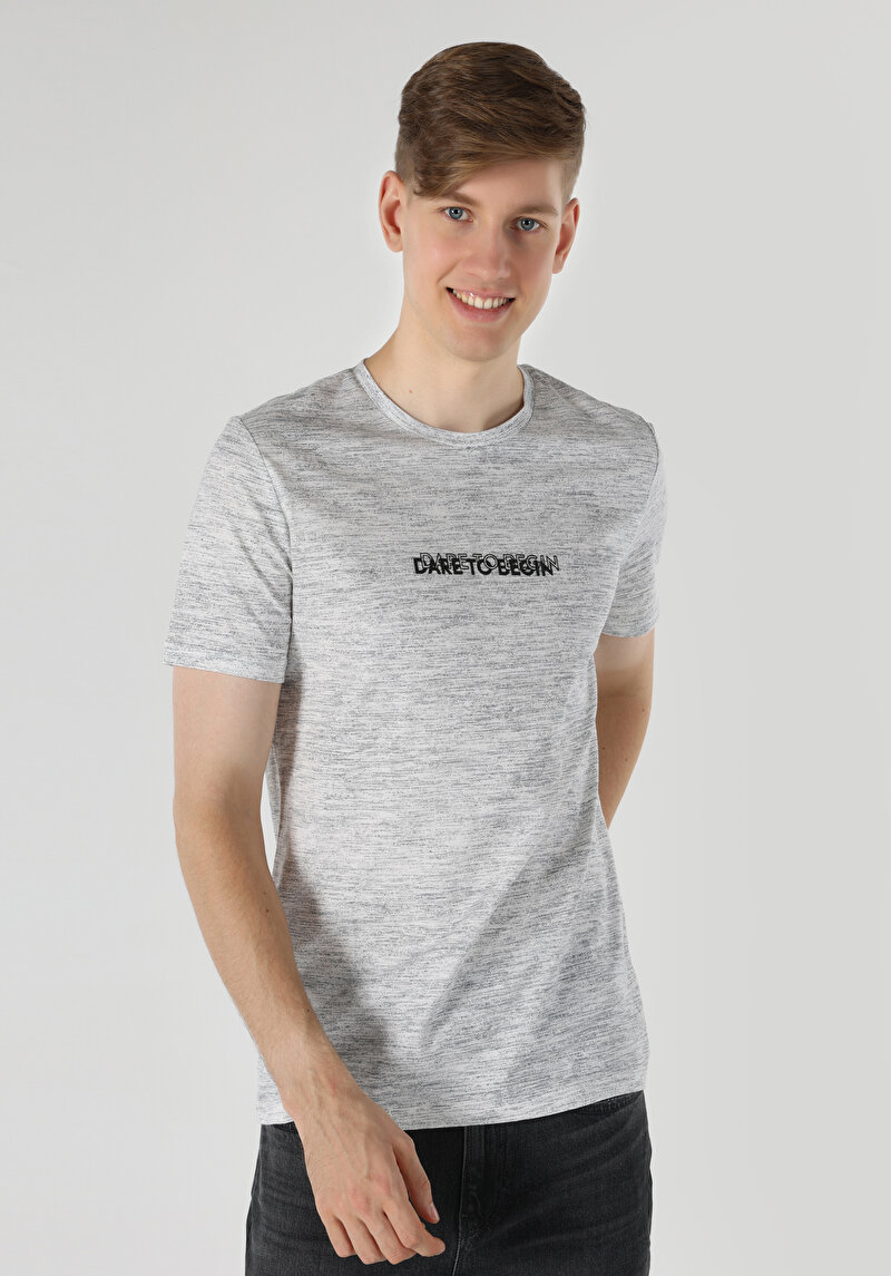 Regular Fit Yuvarlak Yaka Erkek Gri Kısa Kol Tişört