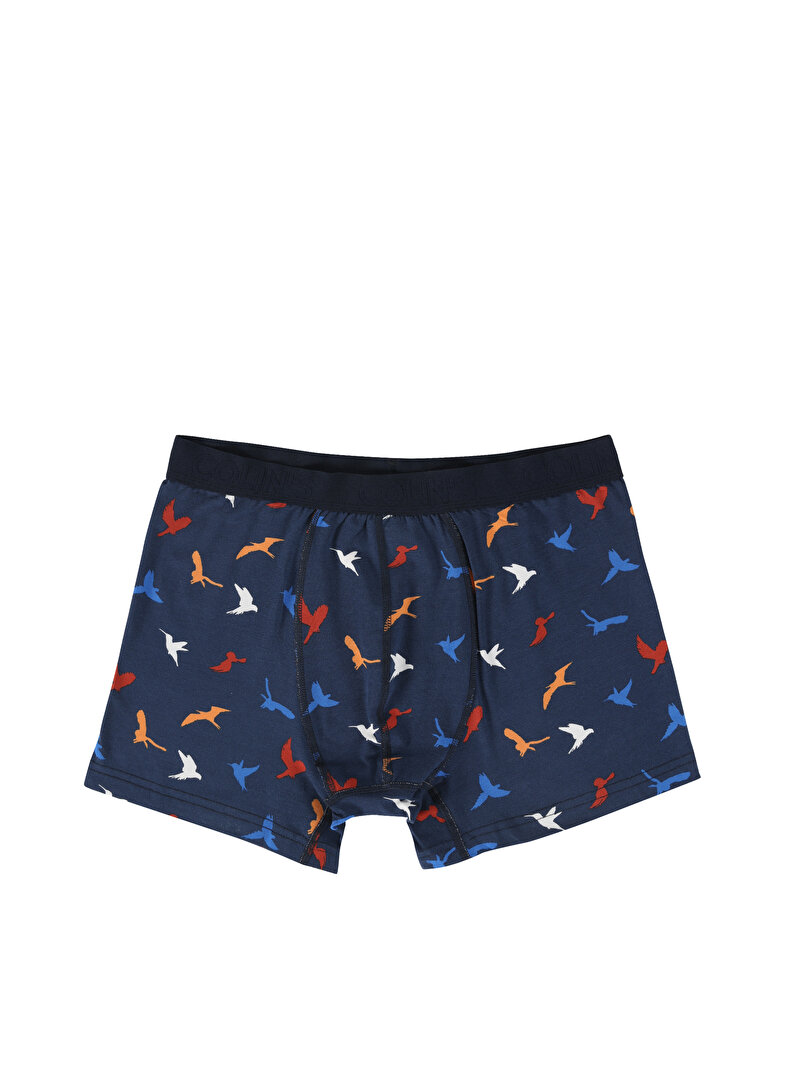 Modern Fit Baskılı Erkek Mavi Boxer