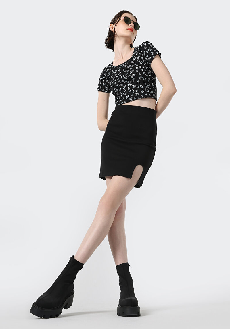 Slim Fit Düz Kadın Siyah Etek