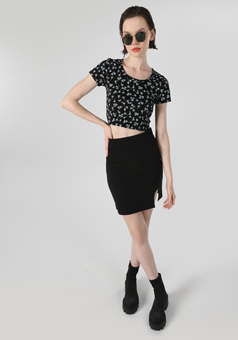 Slim Fit Düz Kadın Siyah Etek