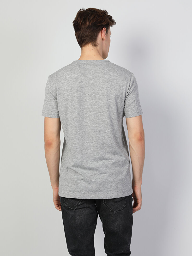 Regular Fit Bisiklet Yaka Örme Erkek Gri Melanj Kısa Kol Tişört