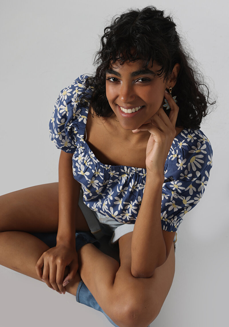 Slim Fit Kare Yaka Kadın Çok Renkli Karpuz Gömlek