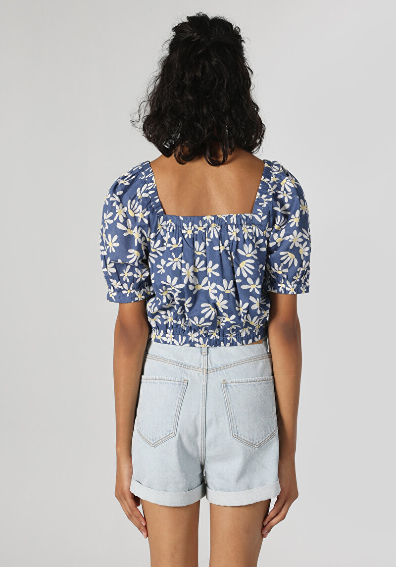 Slim Fit Kare Yaka Kadın Çok Renkli Karpuz Gömlek