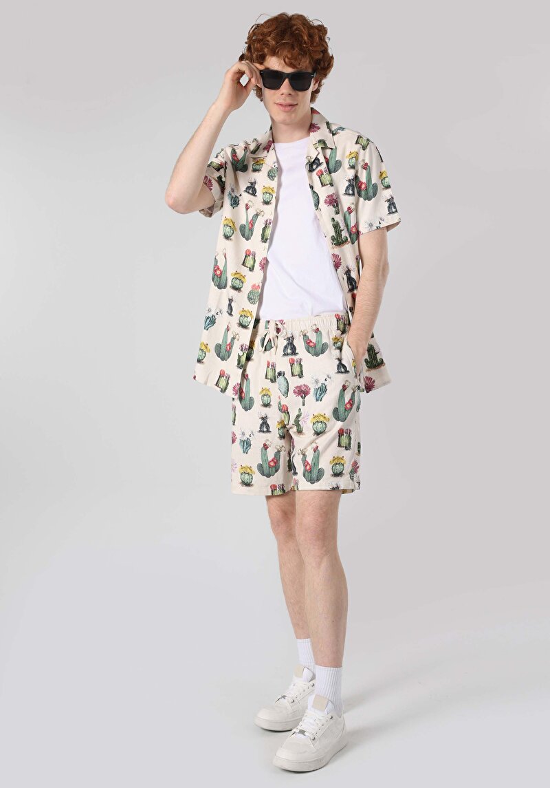 Regular Fit Orta Bel Baskılı Erkek Çok Renkli Şort