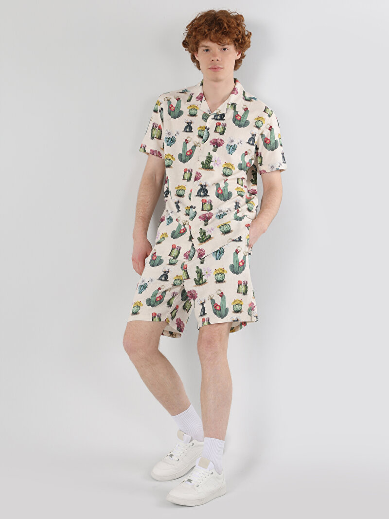 Regular Fit Orta Bel Baskılı Erkek Çok Renkli Şort