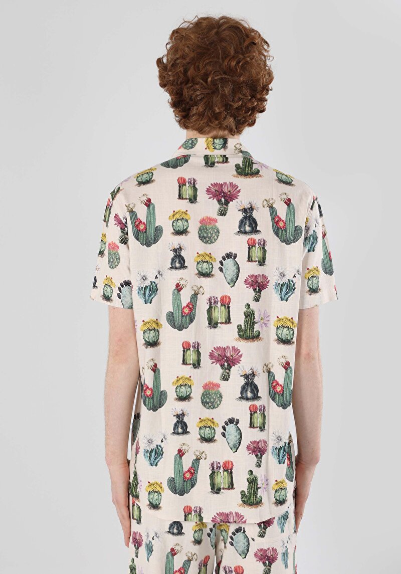 Regular Fit Shirt Neck Baskılı Erkek Çok Renkli Kısa Kol Gömlek