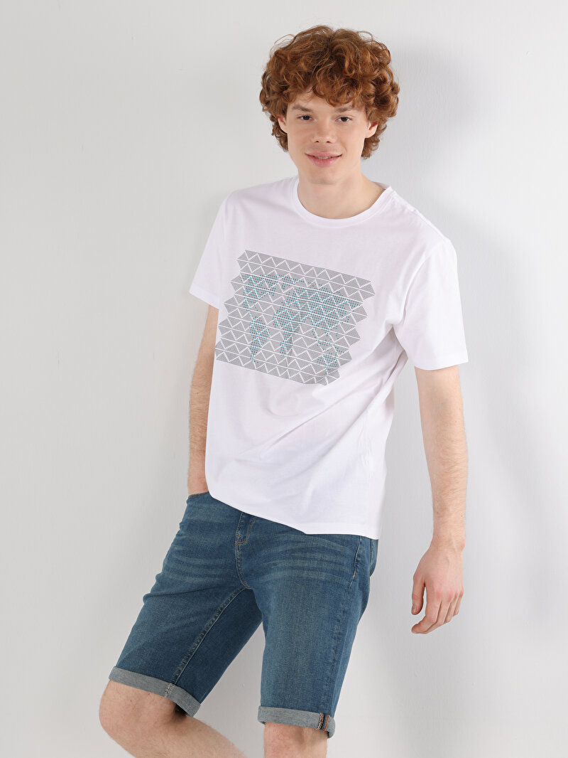 Regular Fit Yuvarlak Yaka Düz Erkek Beyaz Kısa Kol Tişört