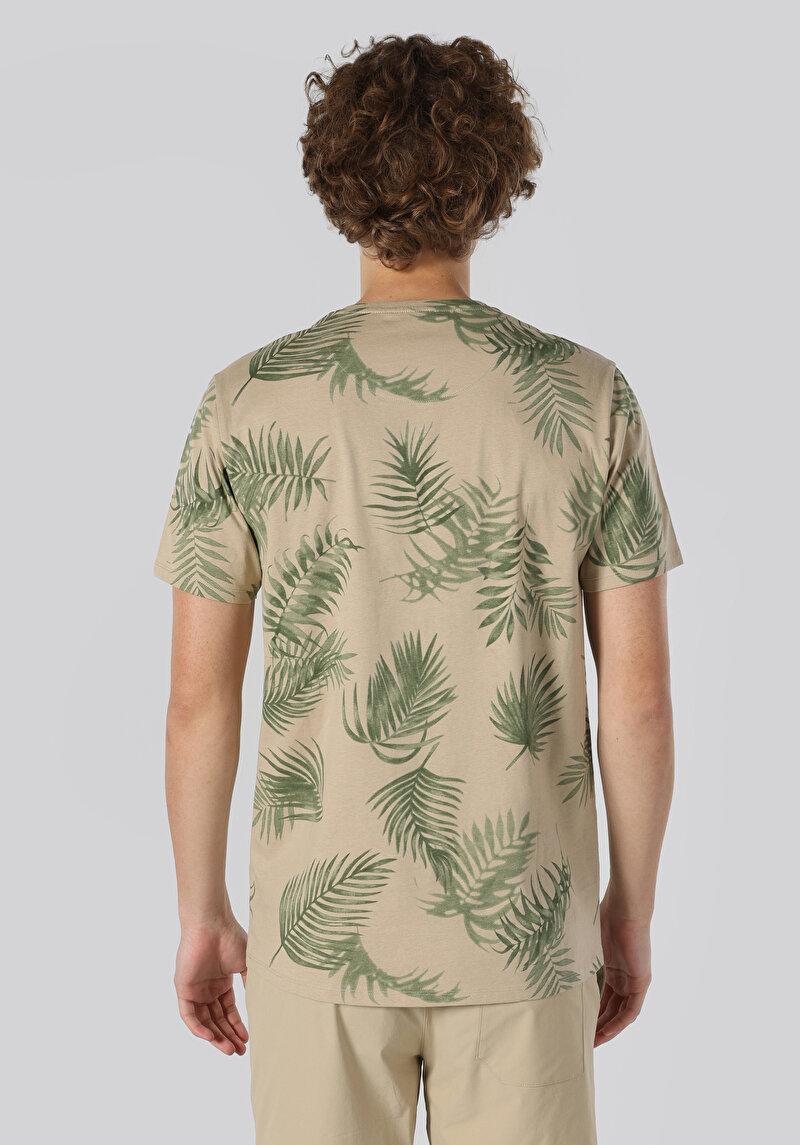 Regular Fit Polo Yaka Baskılı Erkek Bej Kısa Kol Tişört