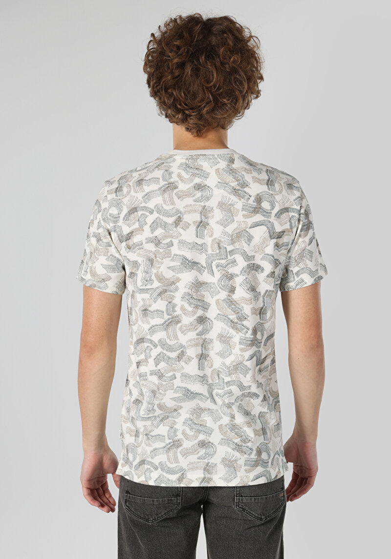 Regular Fit Yuvarlak Yaka Baskılı Erkek Beyaz Kısa Kol Tişört