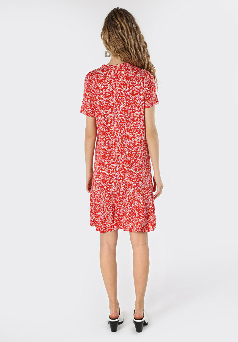 Comfort Fit Baskılı Kadın Kirmizi Kısa Kol Elbise