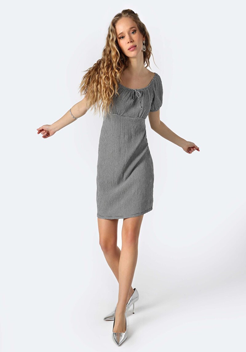 Regular Fit Kadın Siyah Kısa Kol Örme Elbise